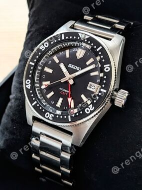 Seiko Men's Automatic 62mas GMT Stainless Steel Mod Watch Black Sapphire 24jewel